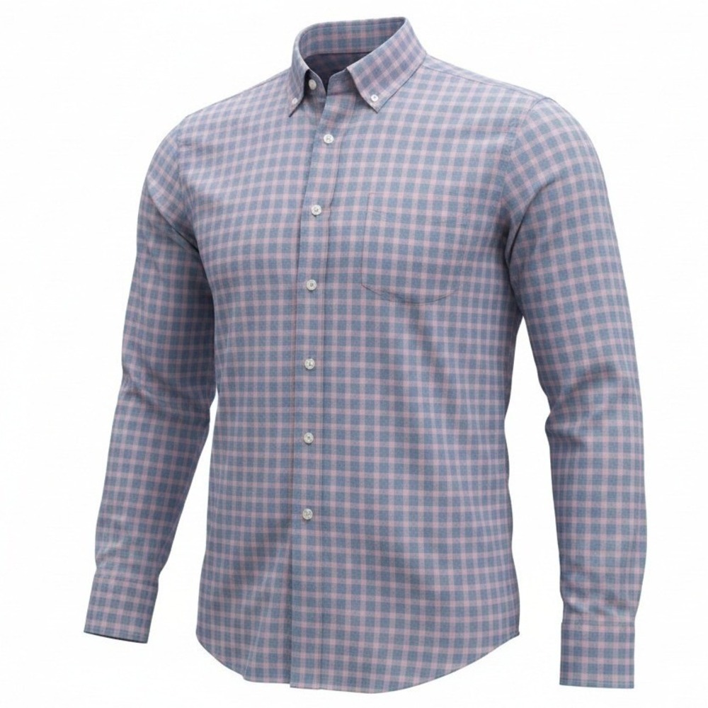 Peter Millar Cotton Button Shirt Mens XL Pink Blue Check Plaid Golf Classic Fit